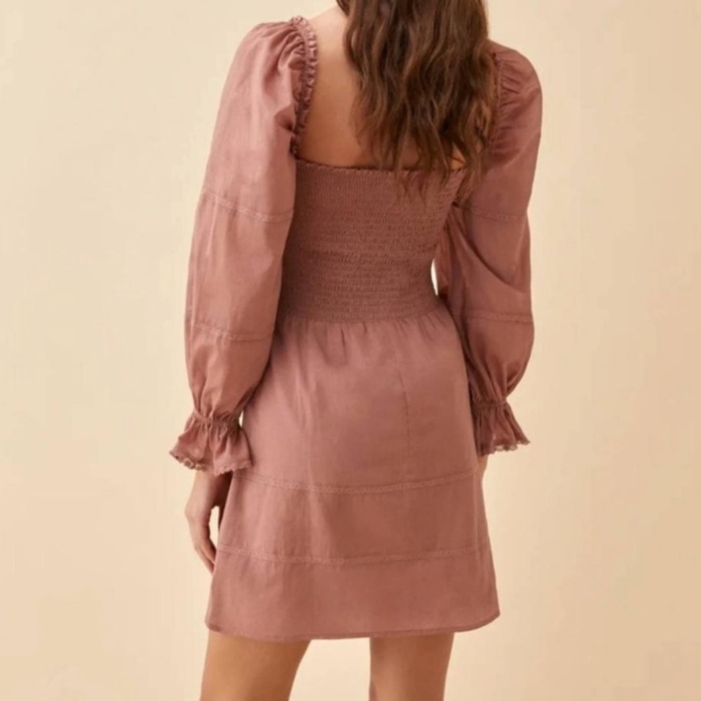 Reformation Dunes Smocked Long Sleeve Mini Dress Praline Pink Rose - Picture 3 of 6